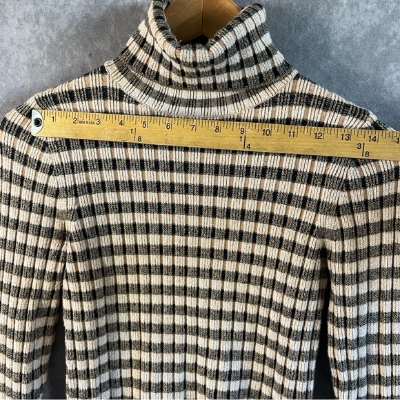 Maeve Anthropologie Pullover Women XS Tan Stripe Turtleneck Sweater Elevated - Picture 5 of 11
